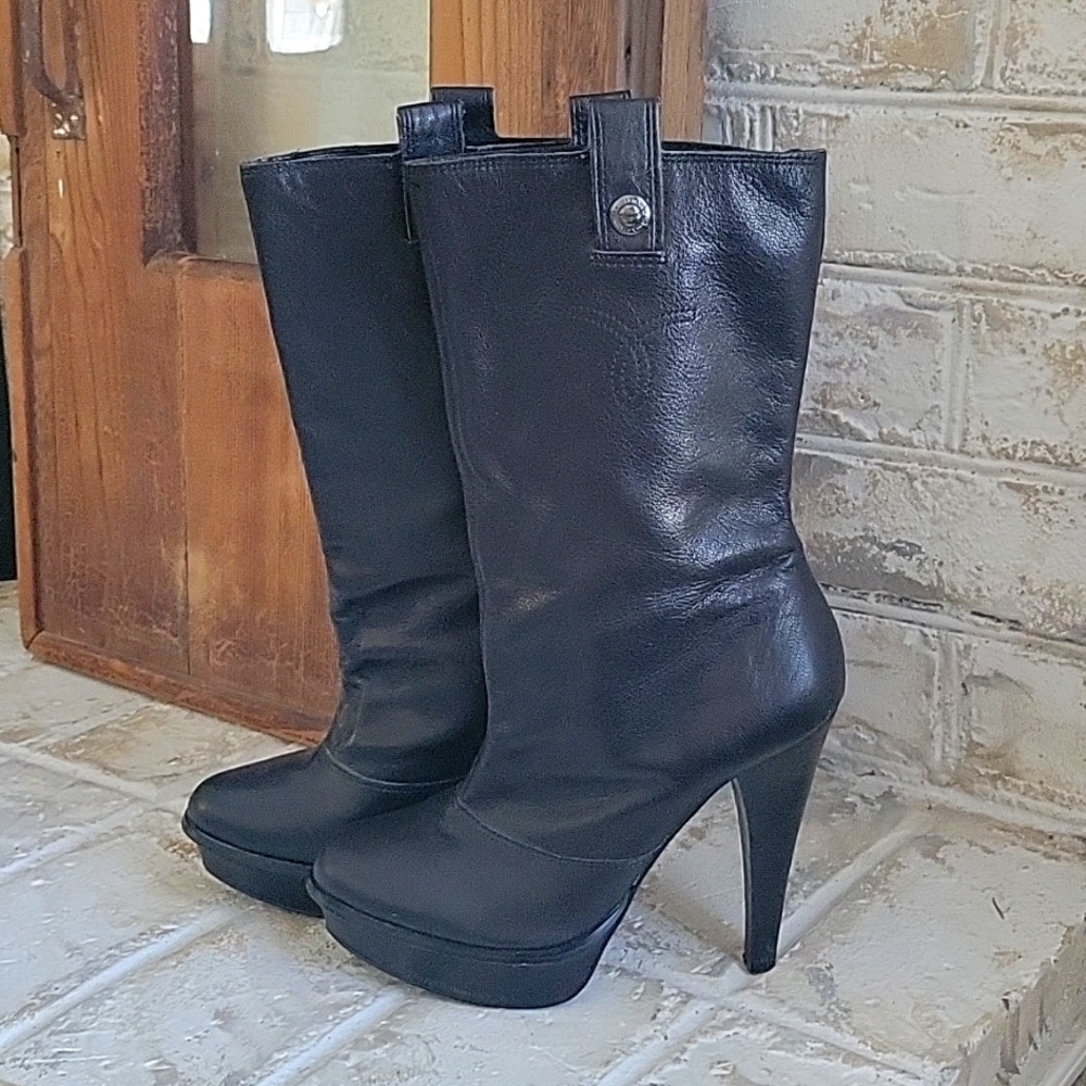 CALVIN KLEIN mid-calf leather boots. Sz 7.5